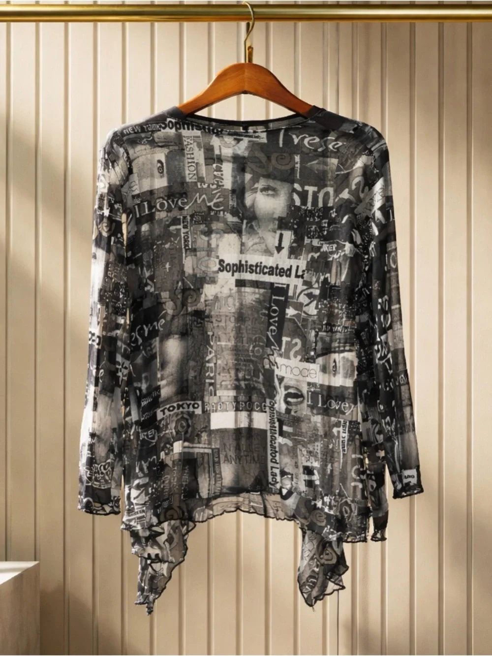 Black Gray Printed Open Front Cardigan Women’s Small Draped Lightweight Y2K - Picture 2 of 11